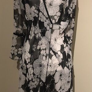 Floral Black and White Sheer Dress Size L